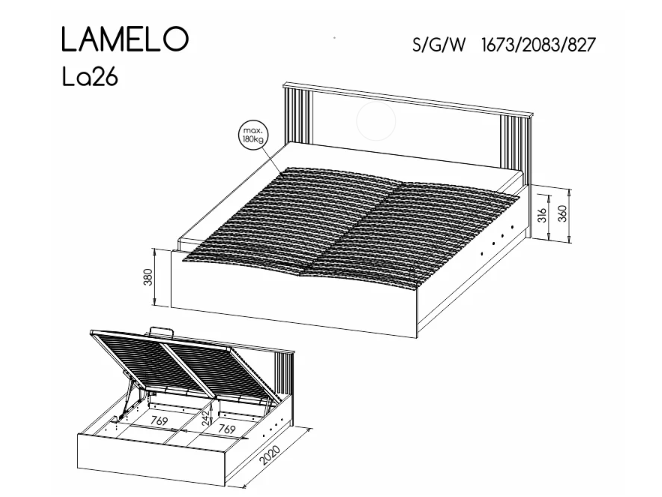 Lova su čiužiniu PMK LAMELO LA26 160x200 3 Lova su čiužiniu PMK LAMELO LA26 160x200 3