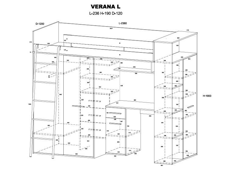Lova su spinta ir rašomuoju stalu VERANA 4