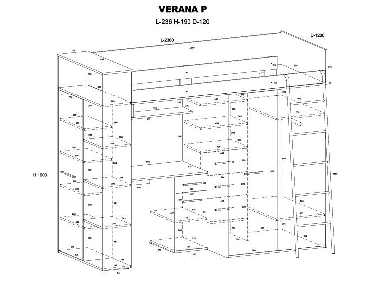 Lova su spinta ir rašomuoju stalu VERANA 5