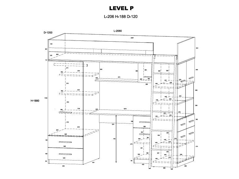 Lova su spinta ir rašomuoju stalu LEVEl 6