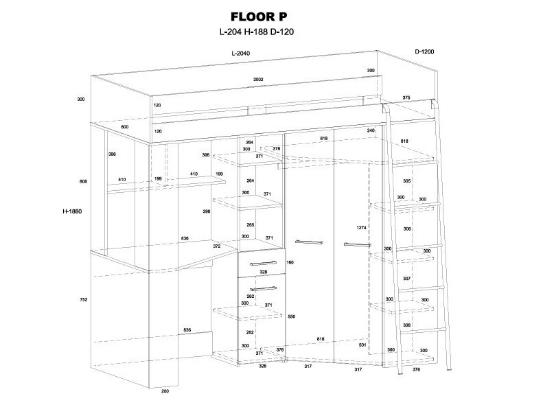 Lova su spinta ir rašomuoju stalu FLOOR 4