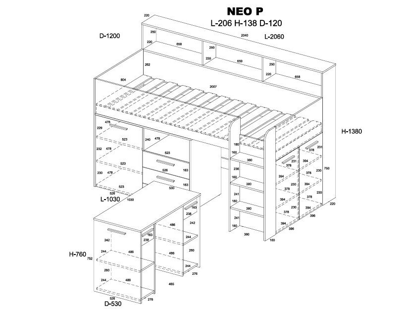 Lova su stalčiais ir rašomuoju stalu NEO 6