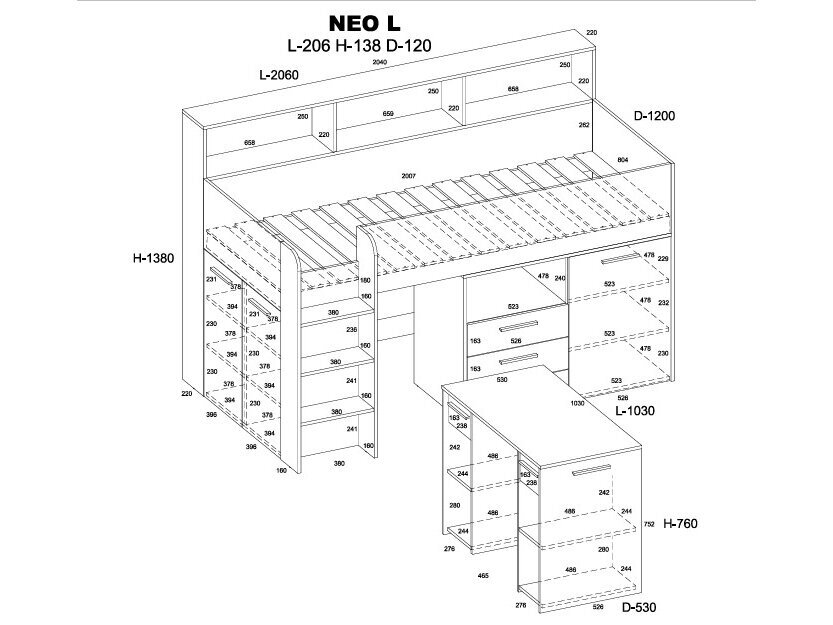 Lova su stalčiais ir rašomuoju stalu NEO 7