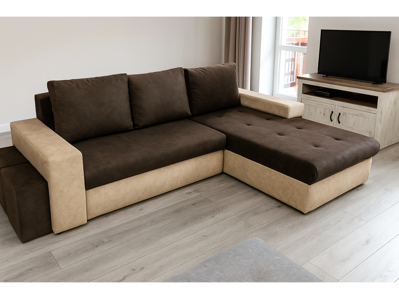 Minkštas kampas PABLO su pufais 1 Minkštas kampas PABLO su pufais 1