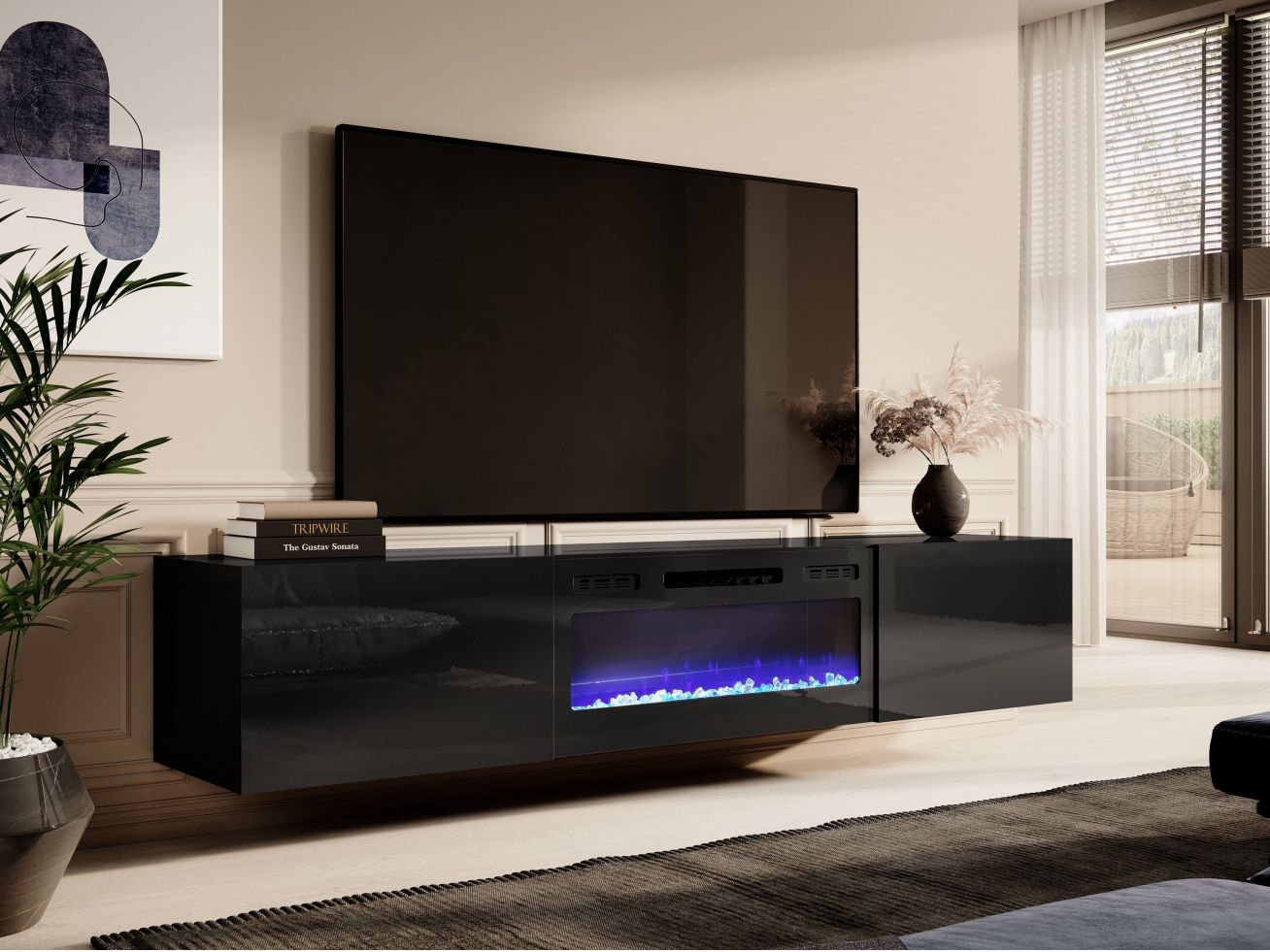 Pakabinama TV spintelė SLIDE 200 K su elektriniu židiniu 1 Pakabinama TV spintelė SLIDE 200 K su elektriniu židiniu 1