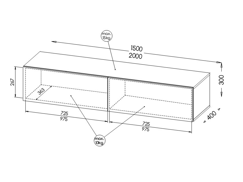 Pakabinama TV spintelė SLIDE 200 3 Pakabinama TV spintelė SLIDE 200 3