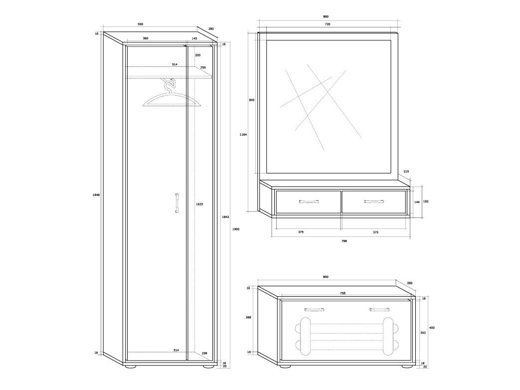 Prieškambario komplektas PORTO 1