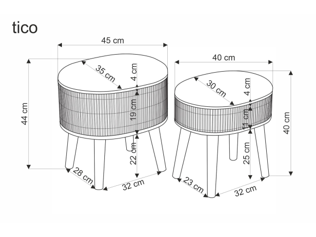 Pufų rinkinys TICO 8 Pufų rinkinys TICO 8