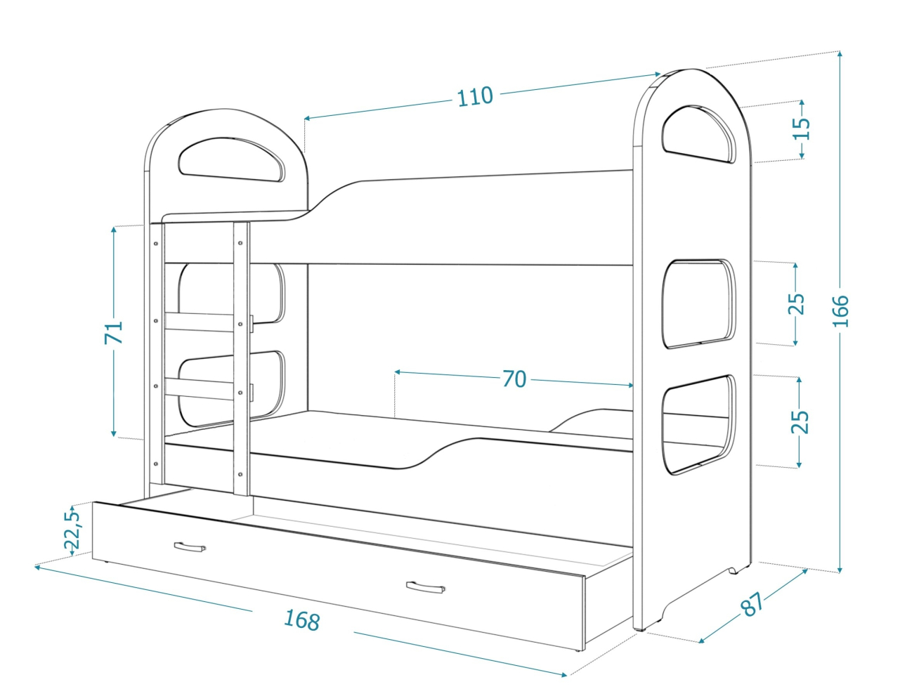 Dviaukštė vaikiška lova DOMINIK 5 Dviaukštė vaikiška lova DOMINIK 5