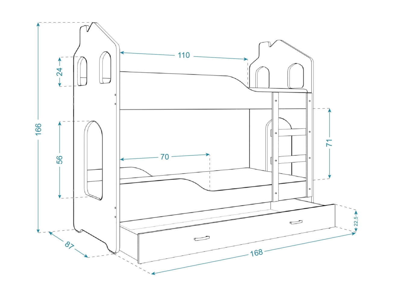 Dviaukštė vaikiška lova DOMINIK DOMEK 5