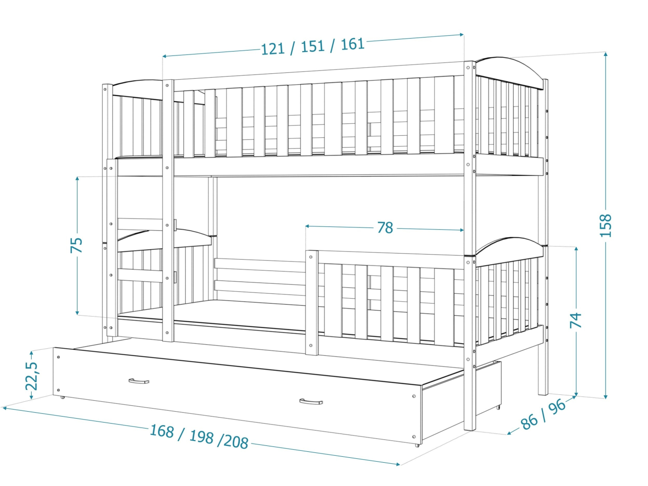 Dviaukštė vaikiška lova KUBUS 12