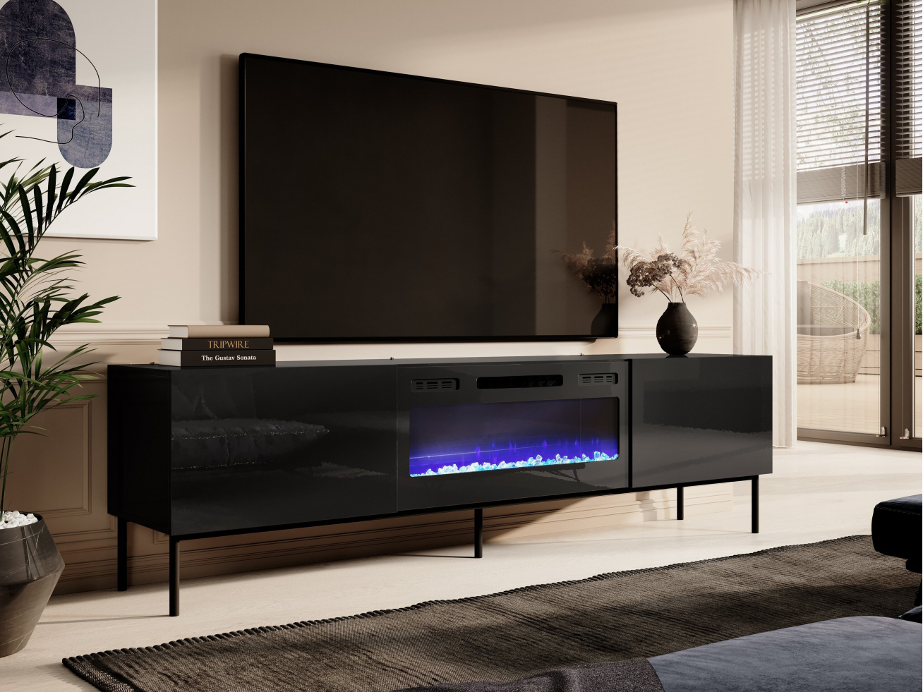 TV staliukas SLIDE 200 K su elektriniu židiniu + S 7 TV staliukas SLIDE 200 K su elektriniu židiniu + S 7