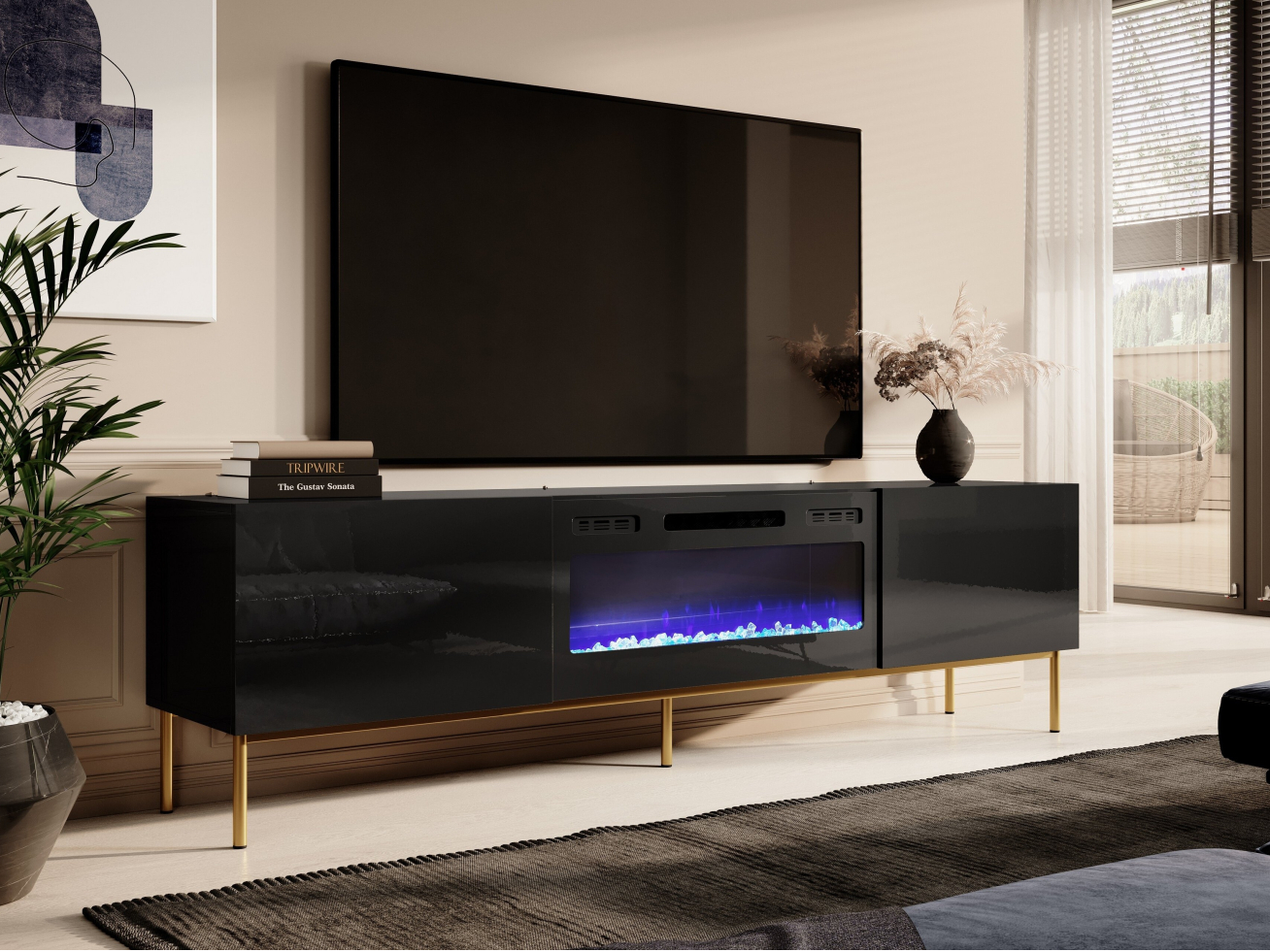 TV staliukas SLIDE 200 K su elektriniu židiniu + S 6 TV staliukas SLIDE 200 K su elektriniu židiniu + S 6