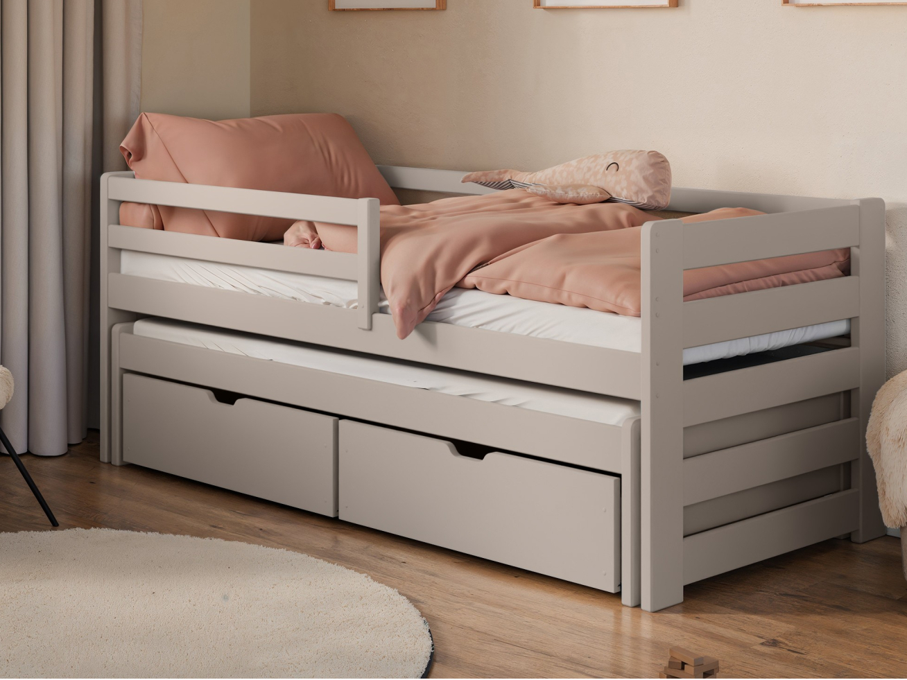 Dvigulė vaikiška lova su stalčiais SENSO 90x200 25
