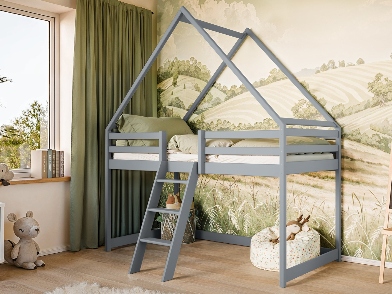 Antresolė lova namelis MOON 80x180 5 Antresolė lova namelis MOON 80x180 5