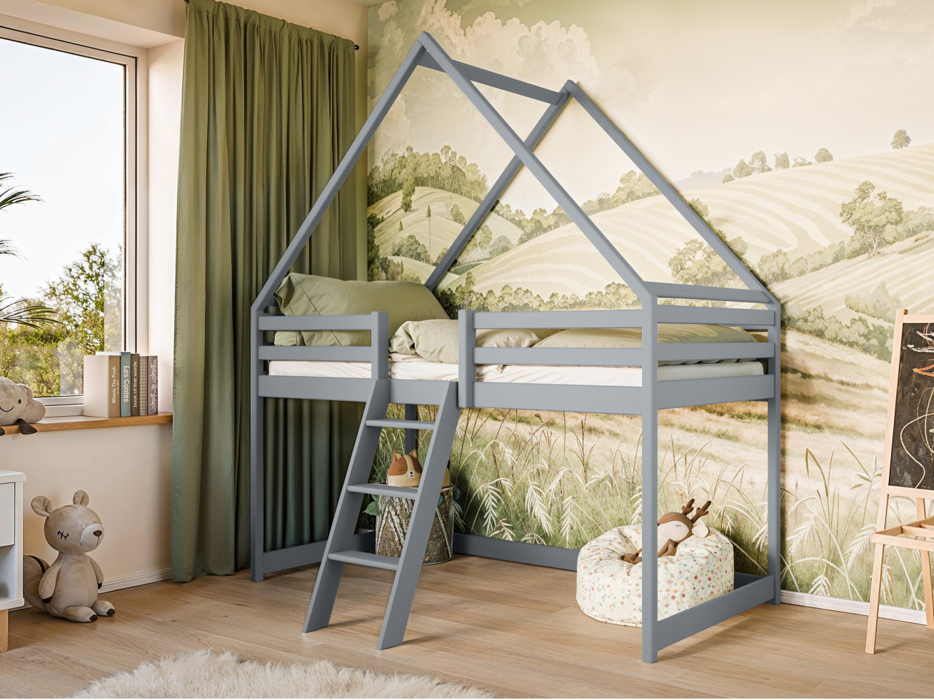 Antresolė lova namelis MOON 90x200 5