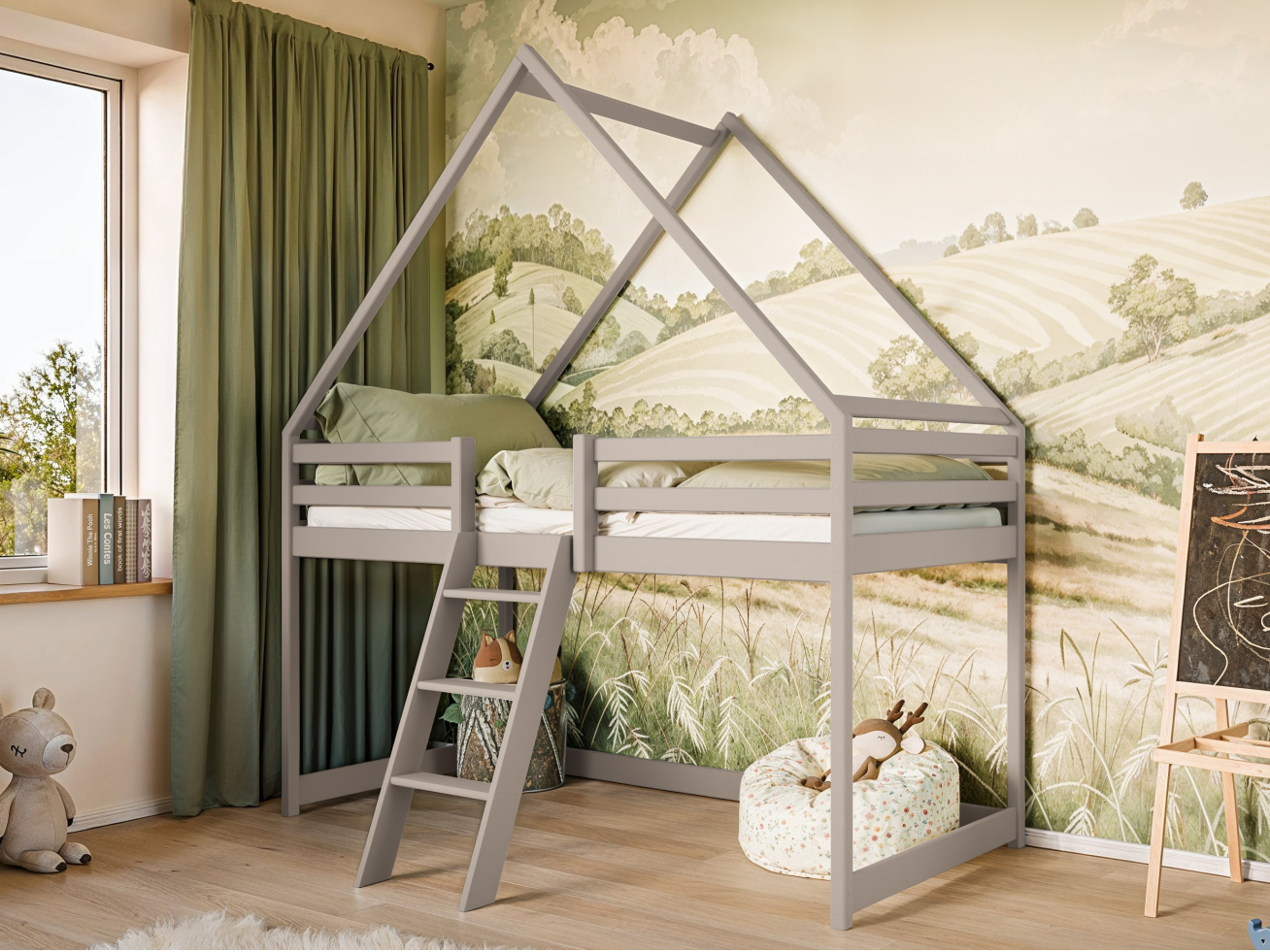 Antresolė lova namelis MOON 90x200 8 Antresolė lova namelis MOON 90x200 8