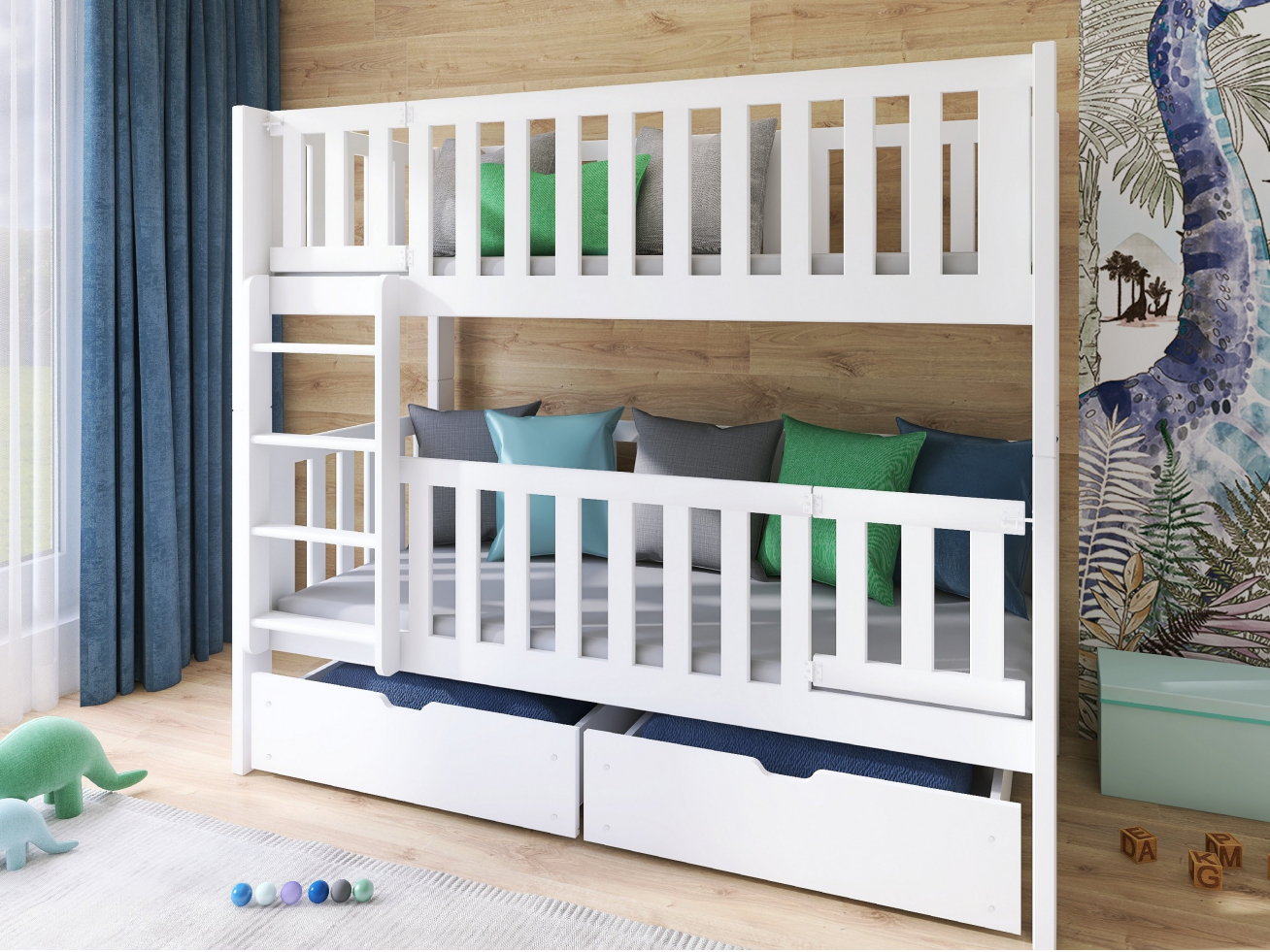Dviaukštė vaikiška lova su stalčiais KSAWERY 80x180 16 Dviaukštė vaikiška lova su stalčiais KSAWERY 80x180 16