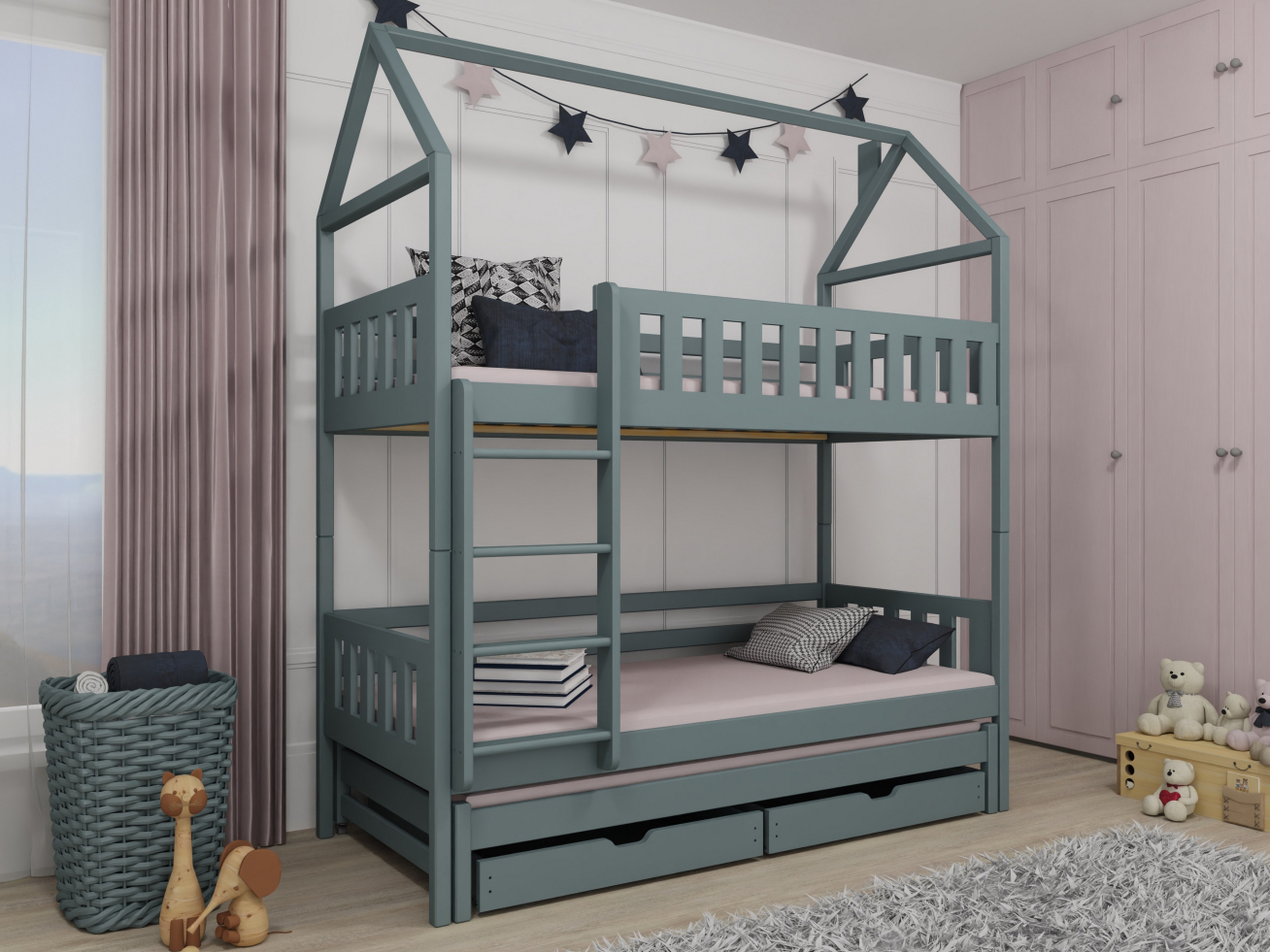 Trivietė vaikiška lova su stalčiais IGA 80x160 10 Trivietė vaikiška lova su stalčiais IGA 80x160 10