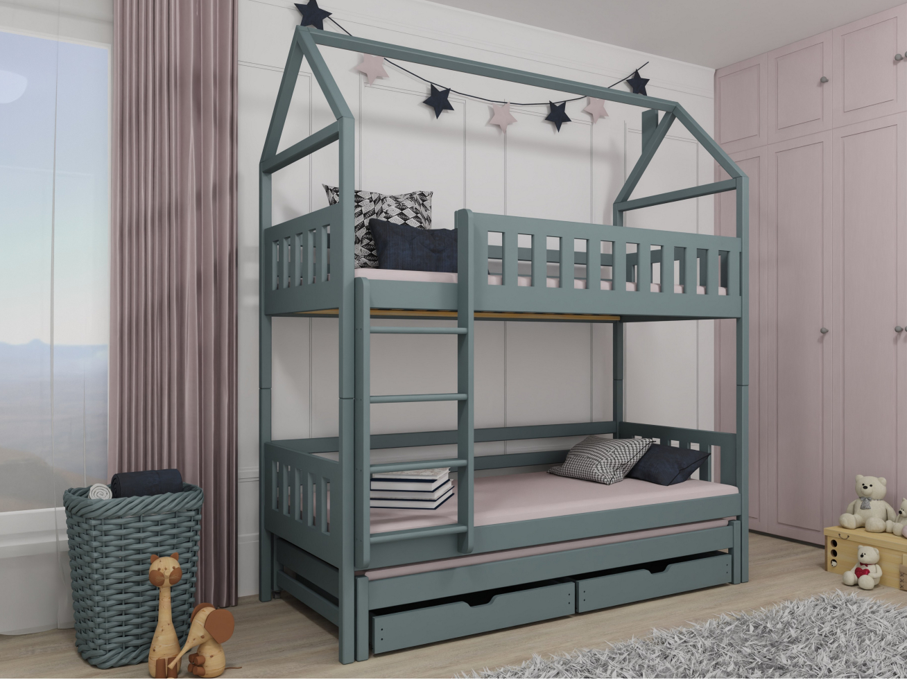 Trivietė vaikiška lova su stalčiais IGA 80x200 10 Trivietė vaikiška lova su stalčiais IGA 80x200 10