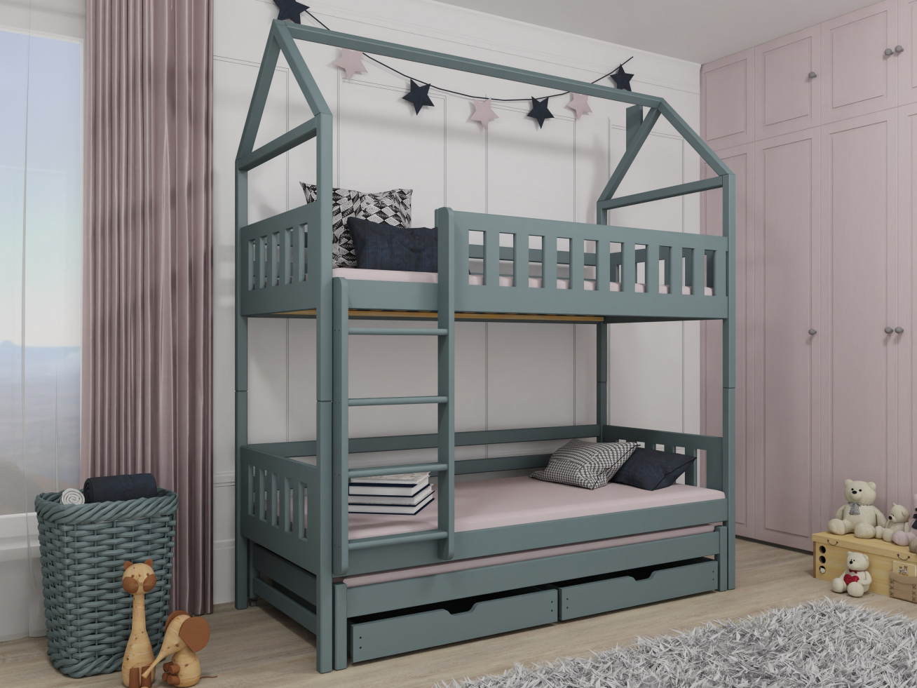 Trivietė vaikiška lova su stalčiais IGA 90x200 10