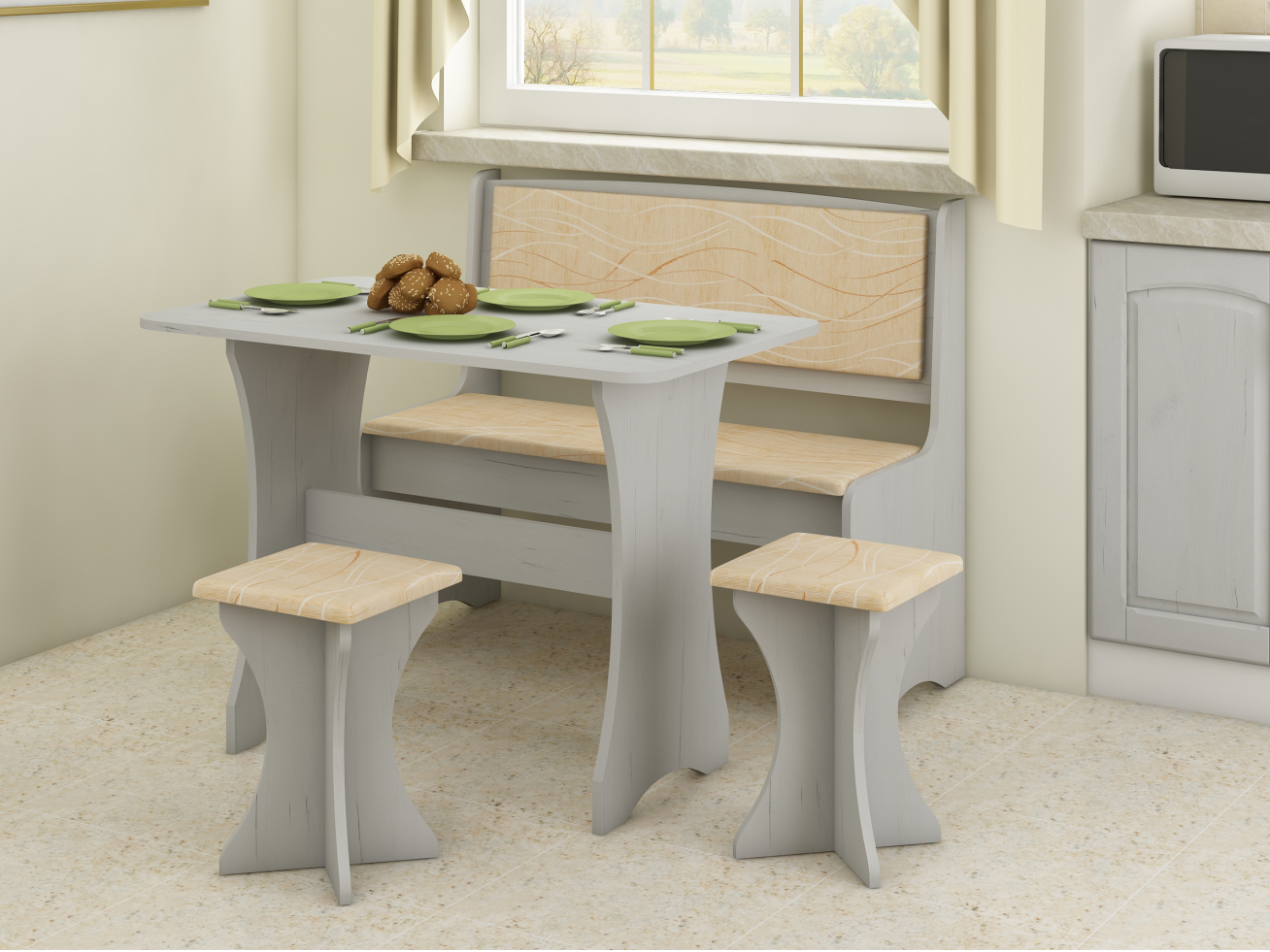 Valgomojo tiesus komplektas su taburetėmis 3