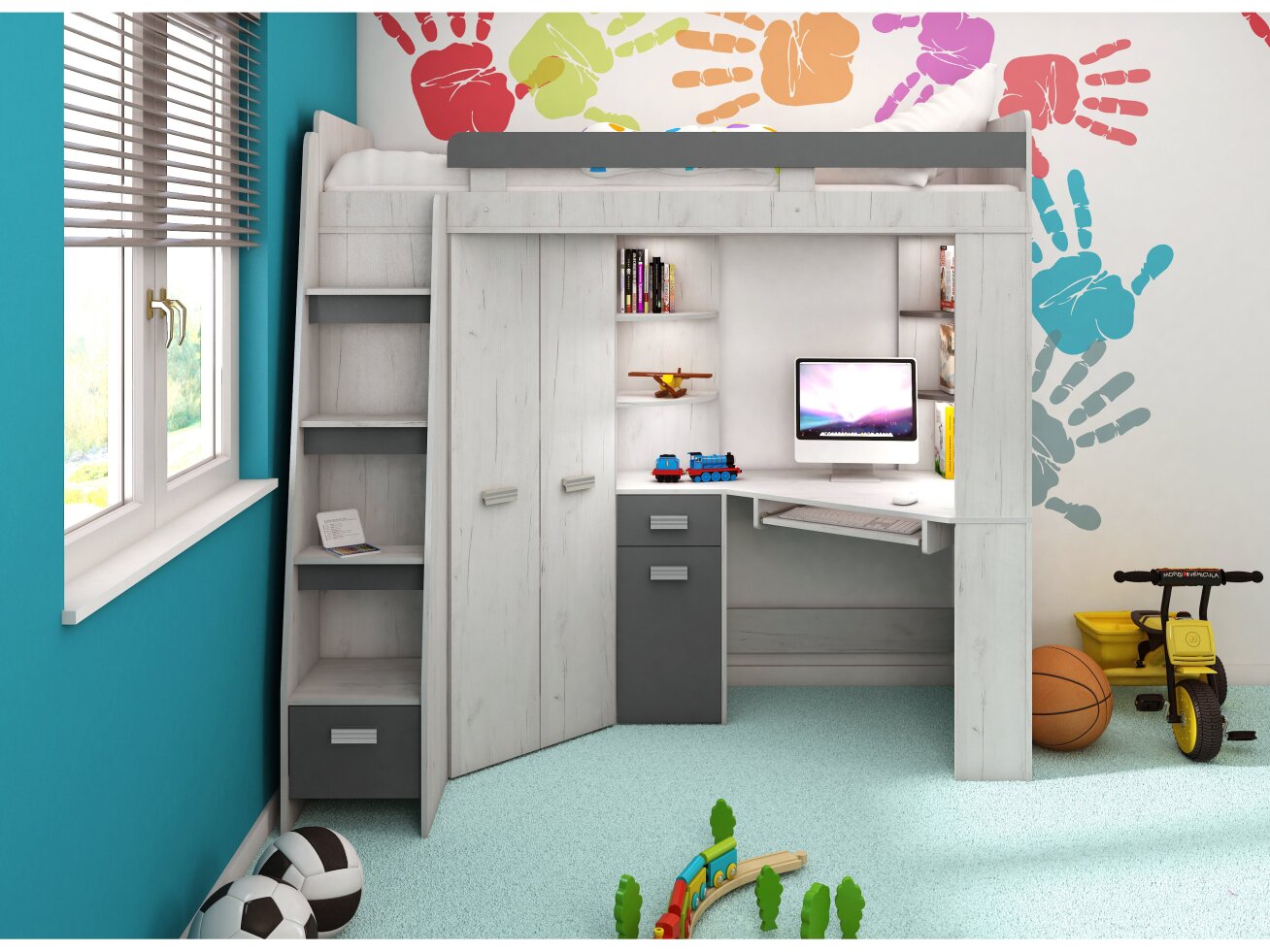 Lova su spinta ir rašomuoju stalu ANTRESOLA 7