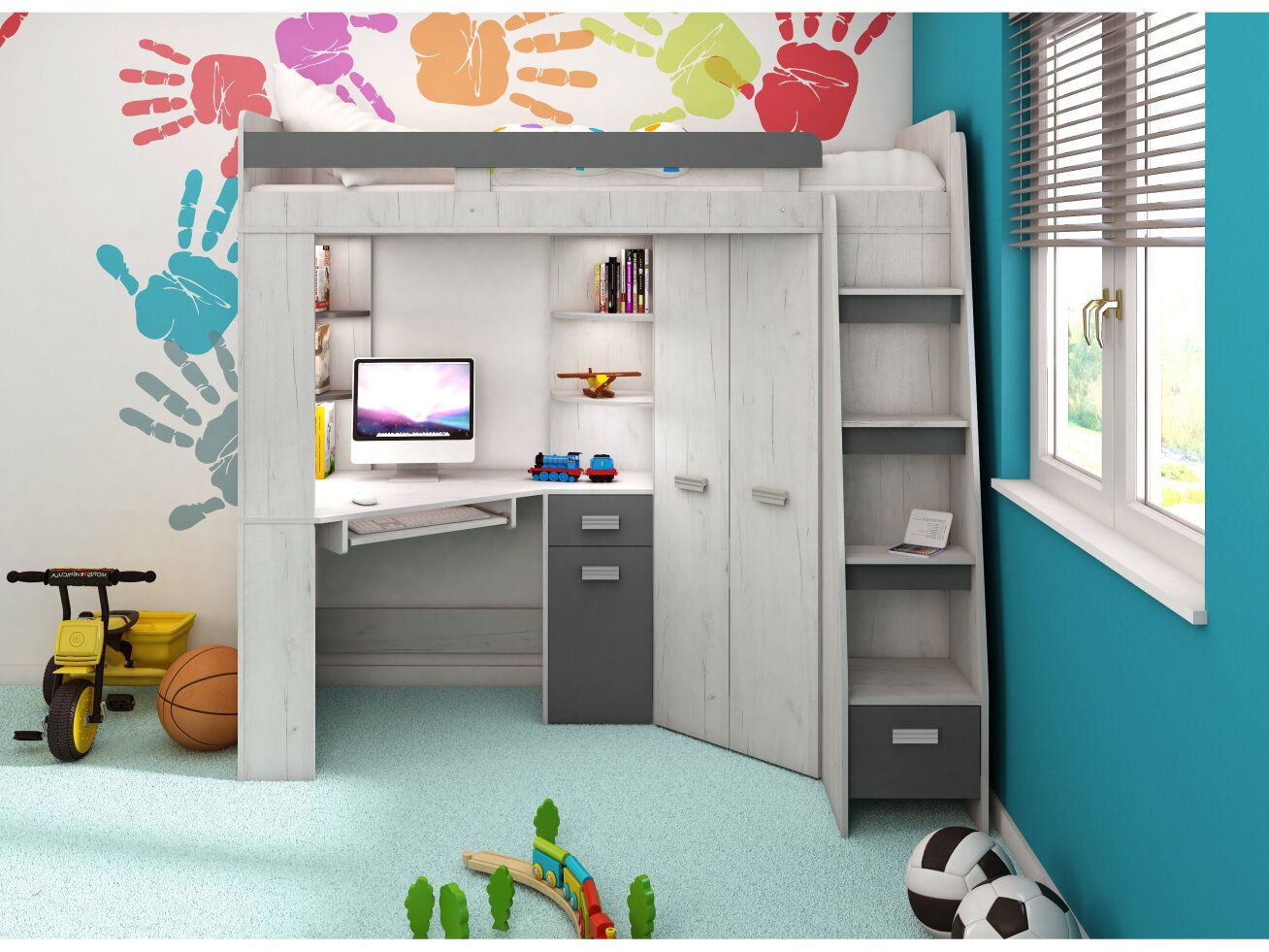 Lova su spinta ir rašomuoju stalu ANTRESOLA 8