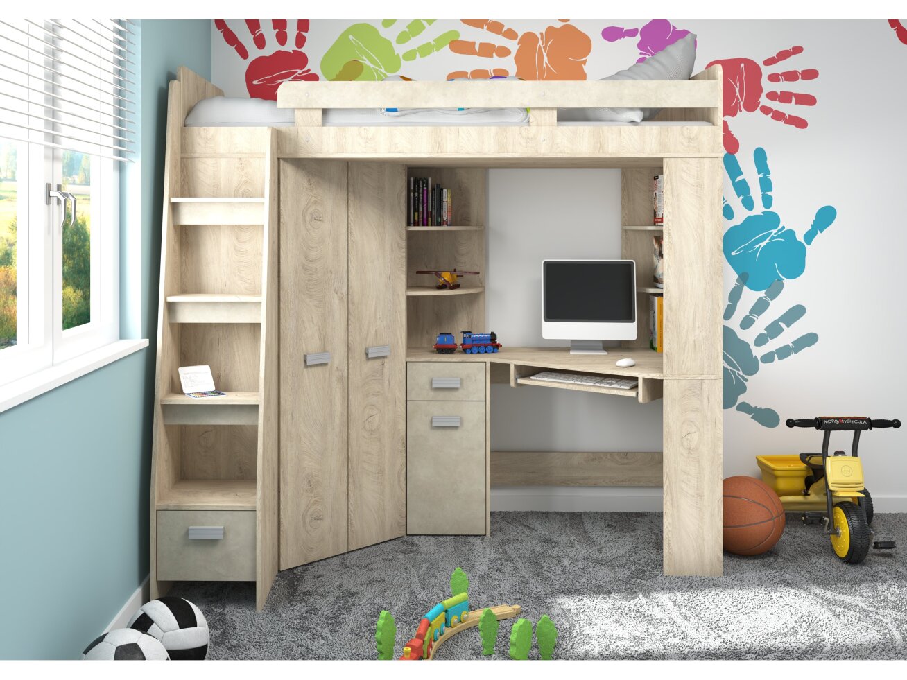 Lova su spinta ir rašomuoju stalu ANTRESOLA 11