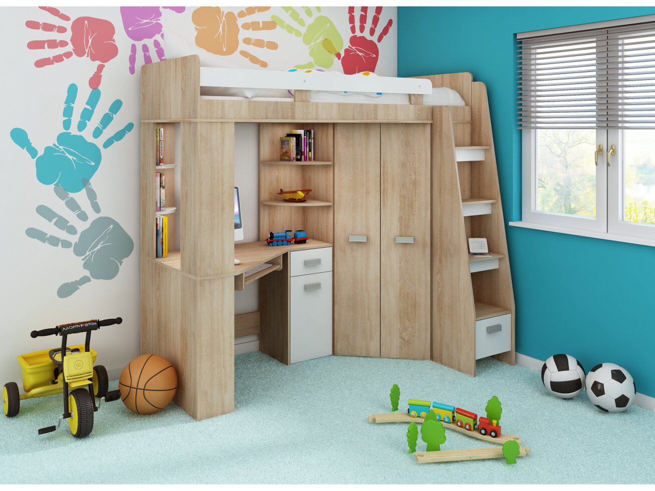 Lova su spinta ir rašomuoju stalu ANTRESOLA 6