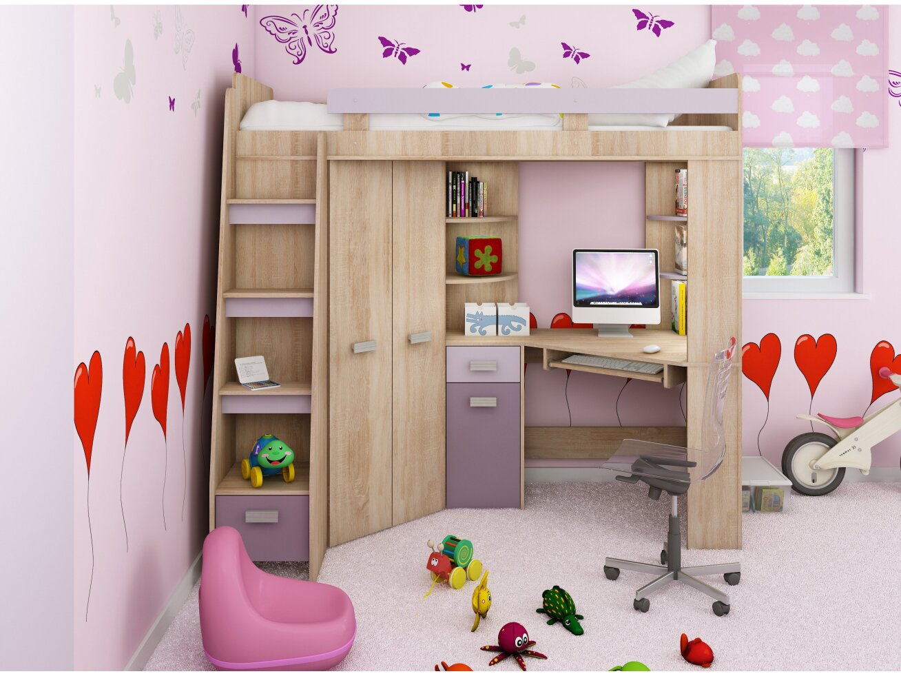 Lova su spinta ir rašomuoju stalu ANTRESOLA 13