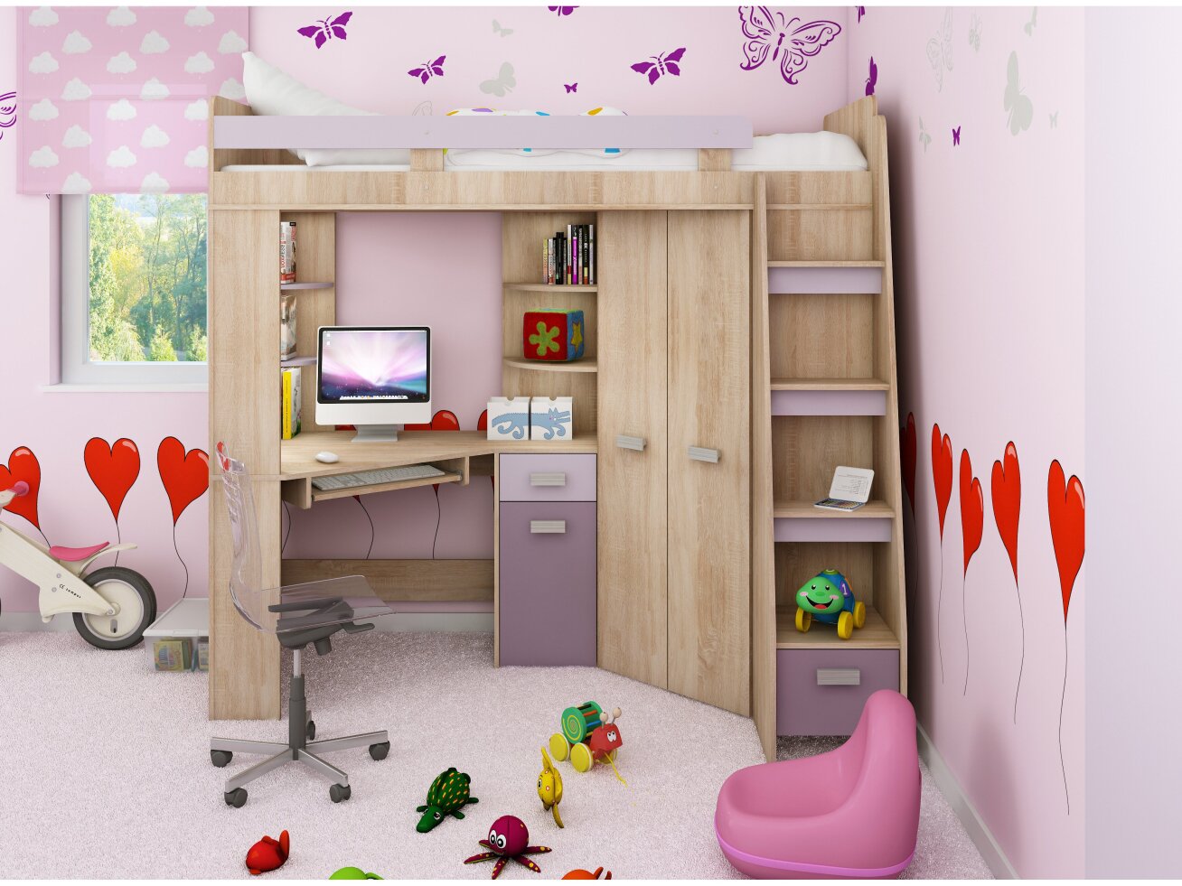 Lova su spinta ir rašomuoju stalu ANTRESOLA 14