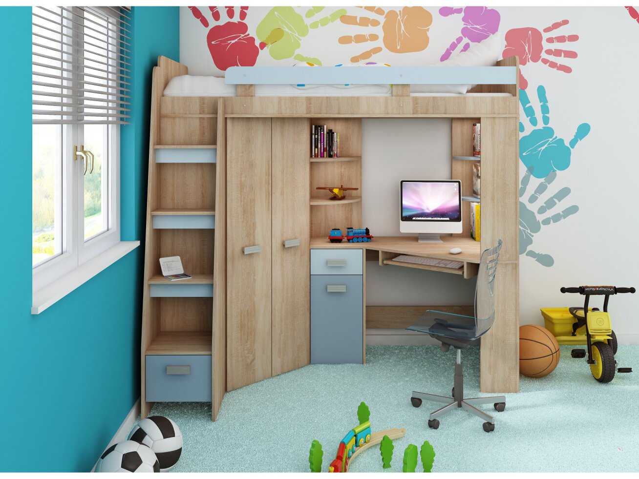 Lova su spinta ir rašomuoju stalu ANTRESOLA 15