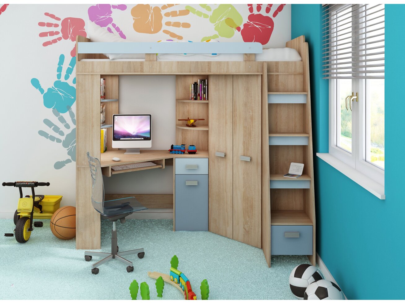 Lova su spinta ir rašomuoju stalu ANTRESOLA 16