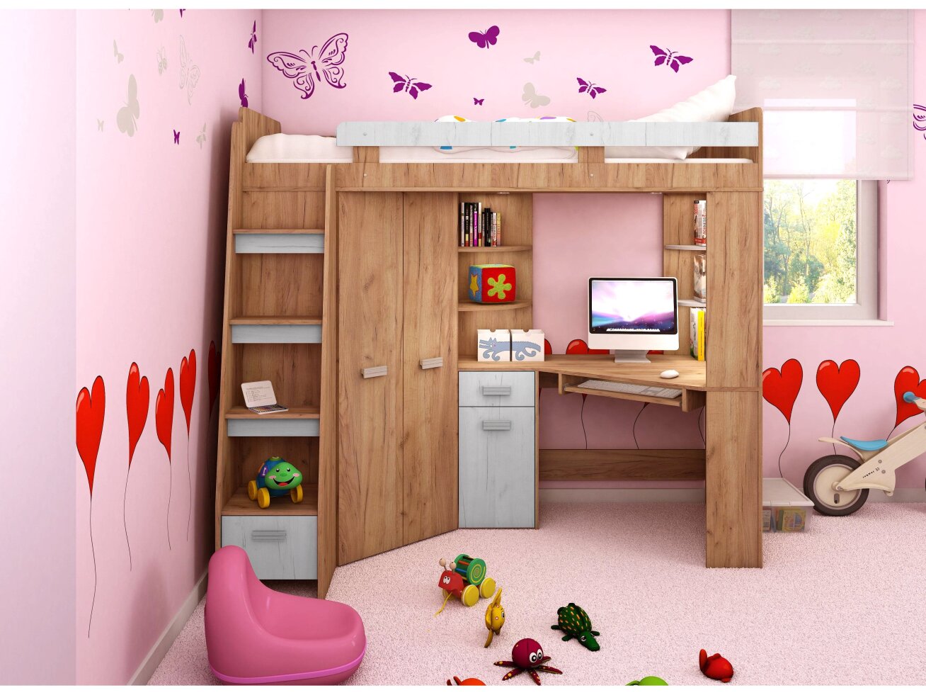 Lova su spinta ir rašomuoju stalu ANTRESOLA 9