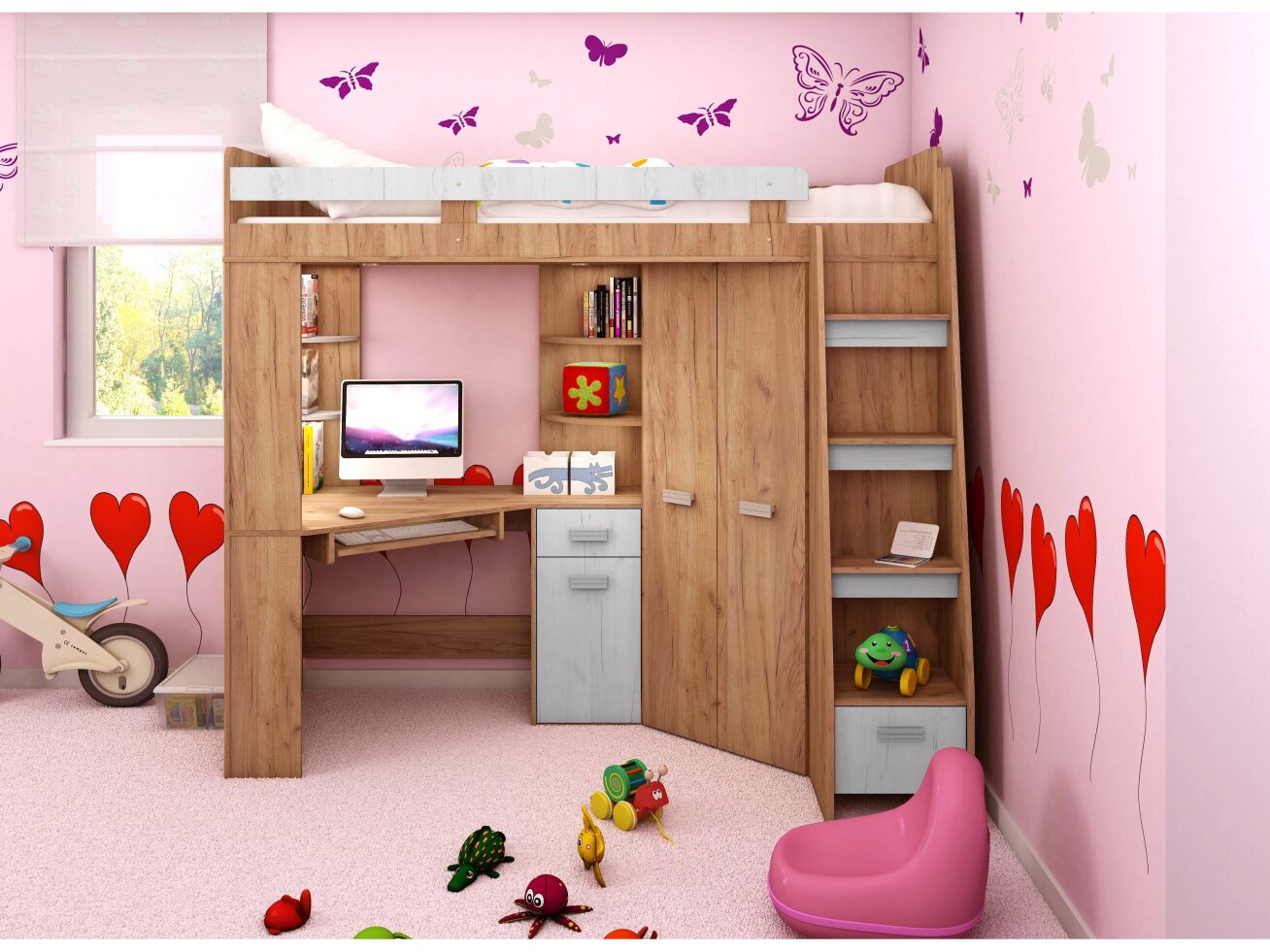 Lova su spinta ir rašomuoju stalu ANTRESOLA 10