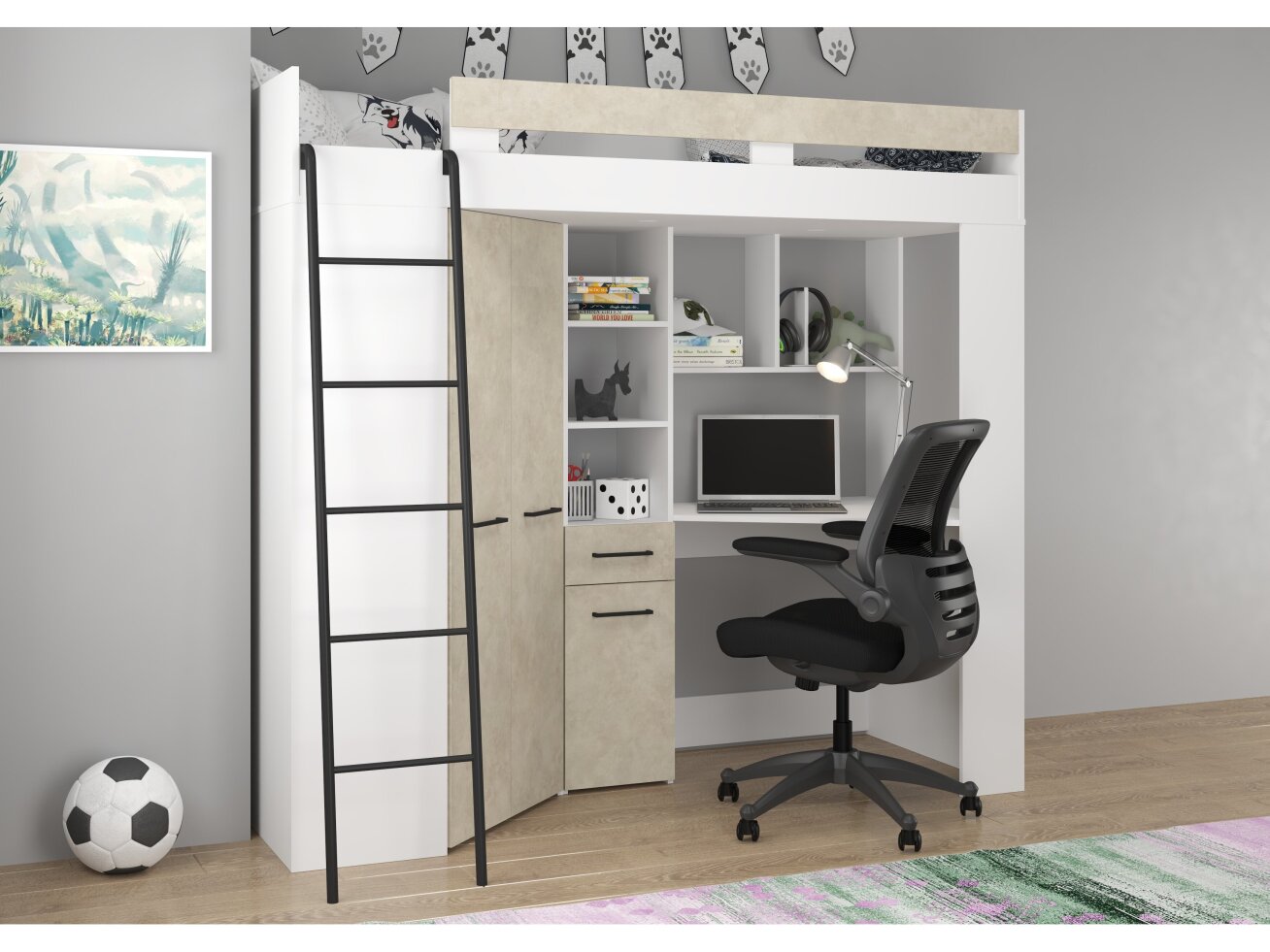 Lova su spinta ir rašomuoju stalu FLOOR 13