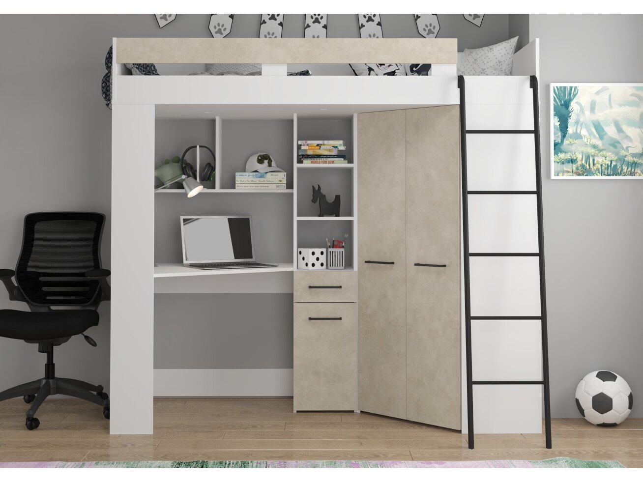 Lova su spinta ir rašomuoju stalu FLOOR 14 Lova su spinta ir rašomuoju stalu FLOOR 14