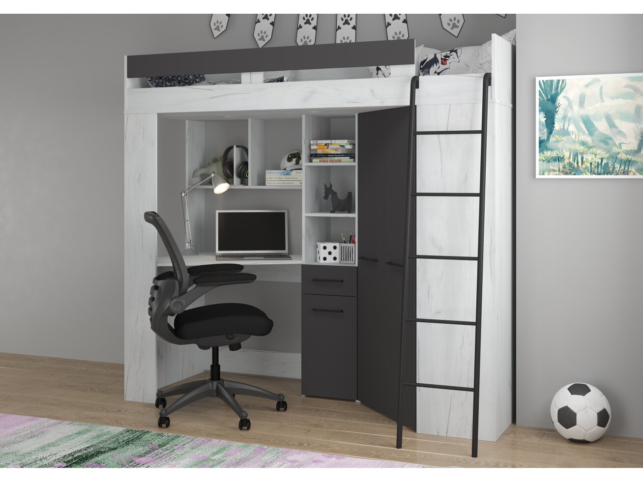 Lova su spinta ir rašomuoju stalu FLOOR 10