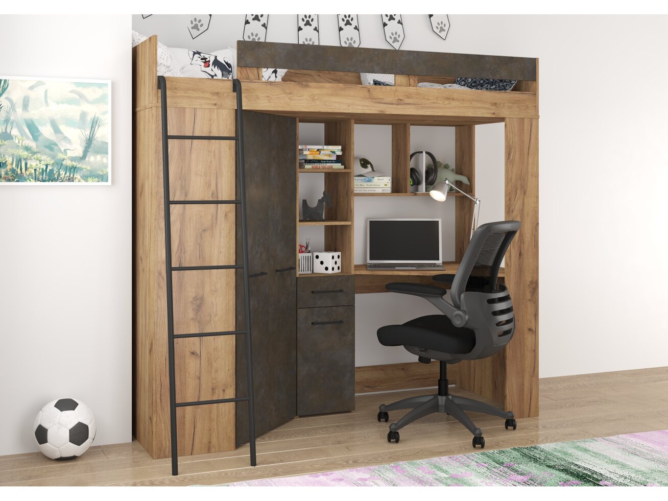 Lova su spinta ir rašomuoju stalu FLOOR 5