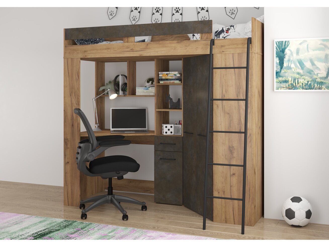 Lova su spinta ir rašomuoju stalu FLOOR 6