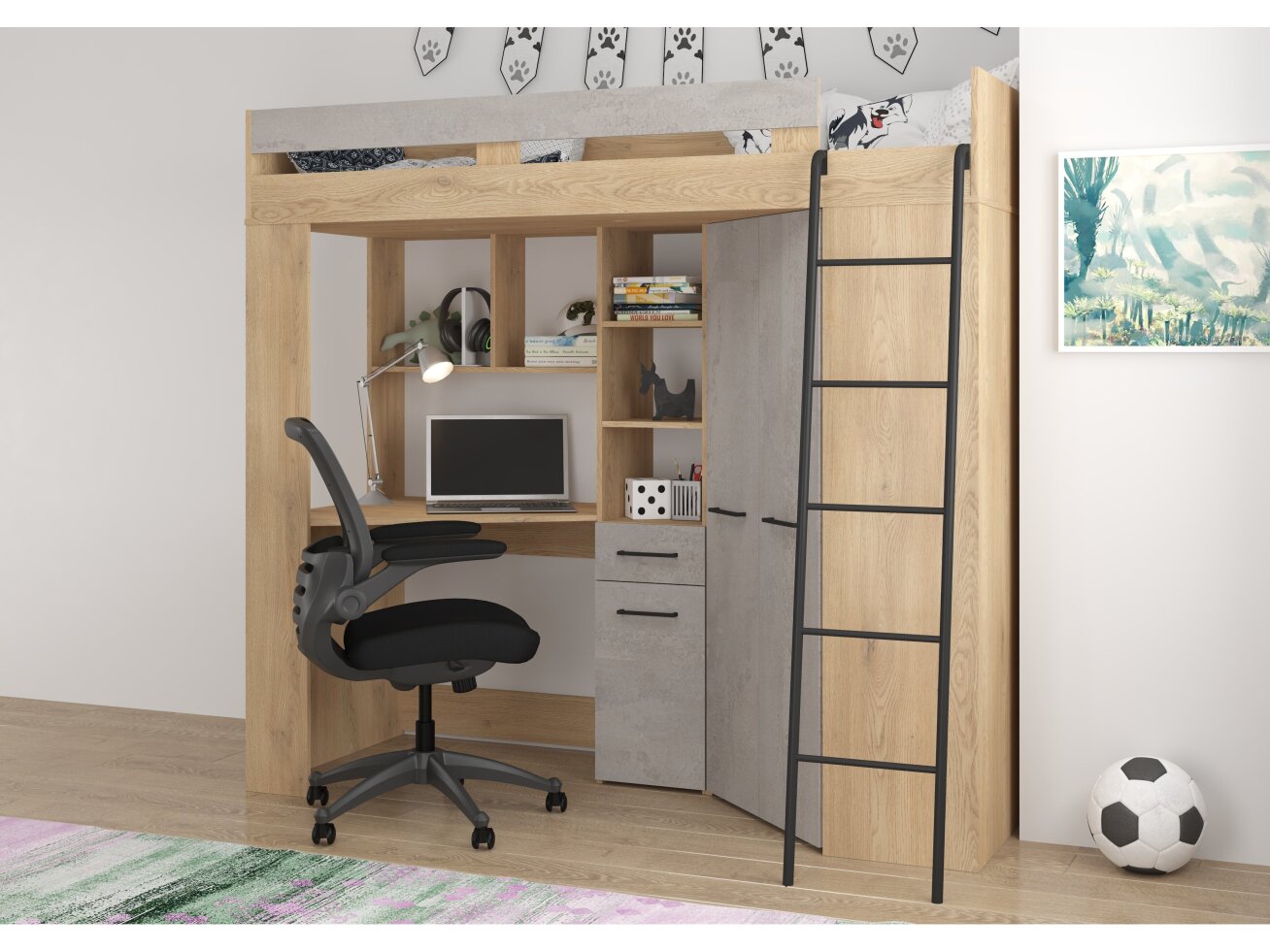 Lova su spinta ir rašomuoju stalu FLOOR 16