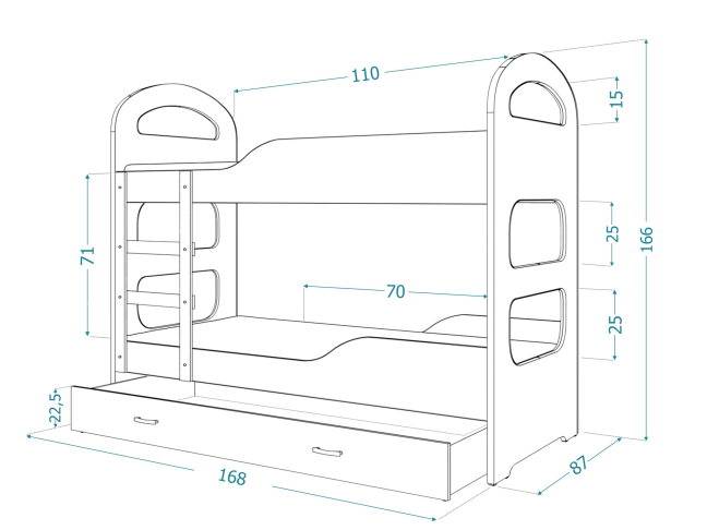 Dviaukštė vaikiška lova DOMINIK 5 Dviaukštė vaikiška lova DOMINIK 5