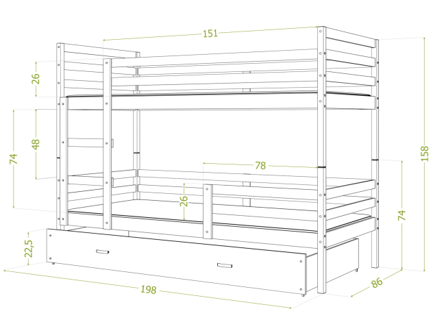 Dviaukštė vaikiška lova JACEK 9 Dviaukštė vaikiška lova JACEK 9