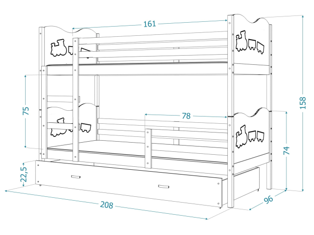 Dviaukštė vaikiška lova MAX 11 Dviaukštė vaikiška lova MAX 11