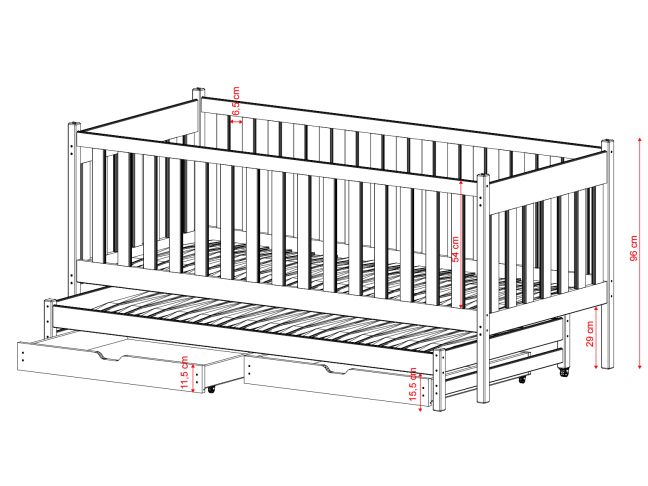 Dvigulė vaikiška lova su stalčiais KAJA 90x190 24