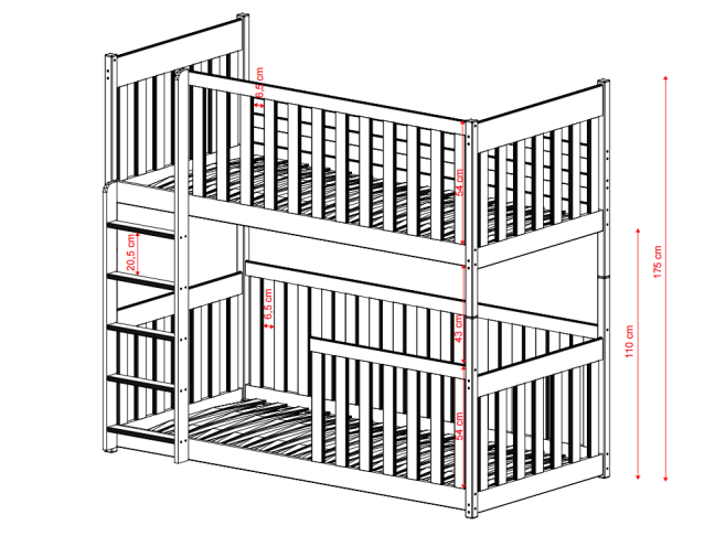 Dviaukštė vaikiška lova KONRAD 90x190 15