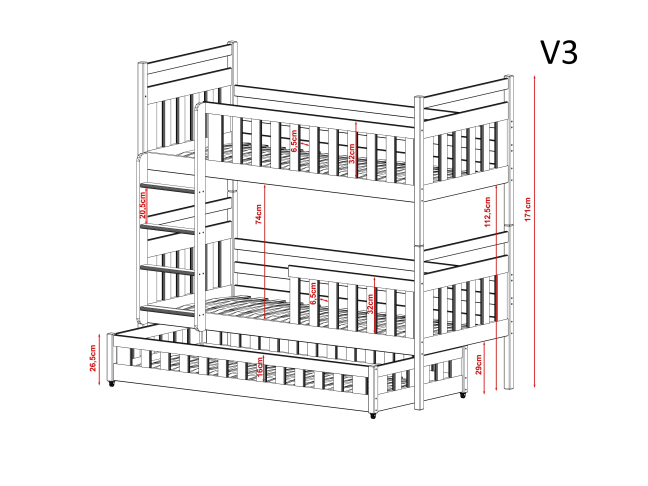Trivietė vaikiška lova OLIWIA 90x200 14 Trivietė vaikiška lova OLIWIA 90x200 14