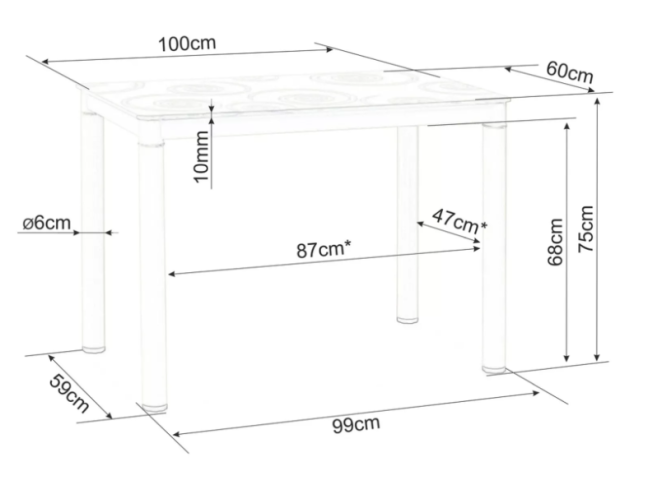 Stiklinis valgomojo stalas DAMAR 100x60 2