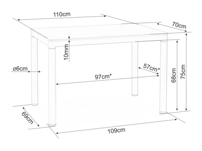 Stiklinis valgomojo stalas GALANT 110x70 3 Stiklinis valgomojo stalas GALANT 110x70 3